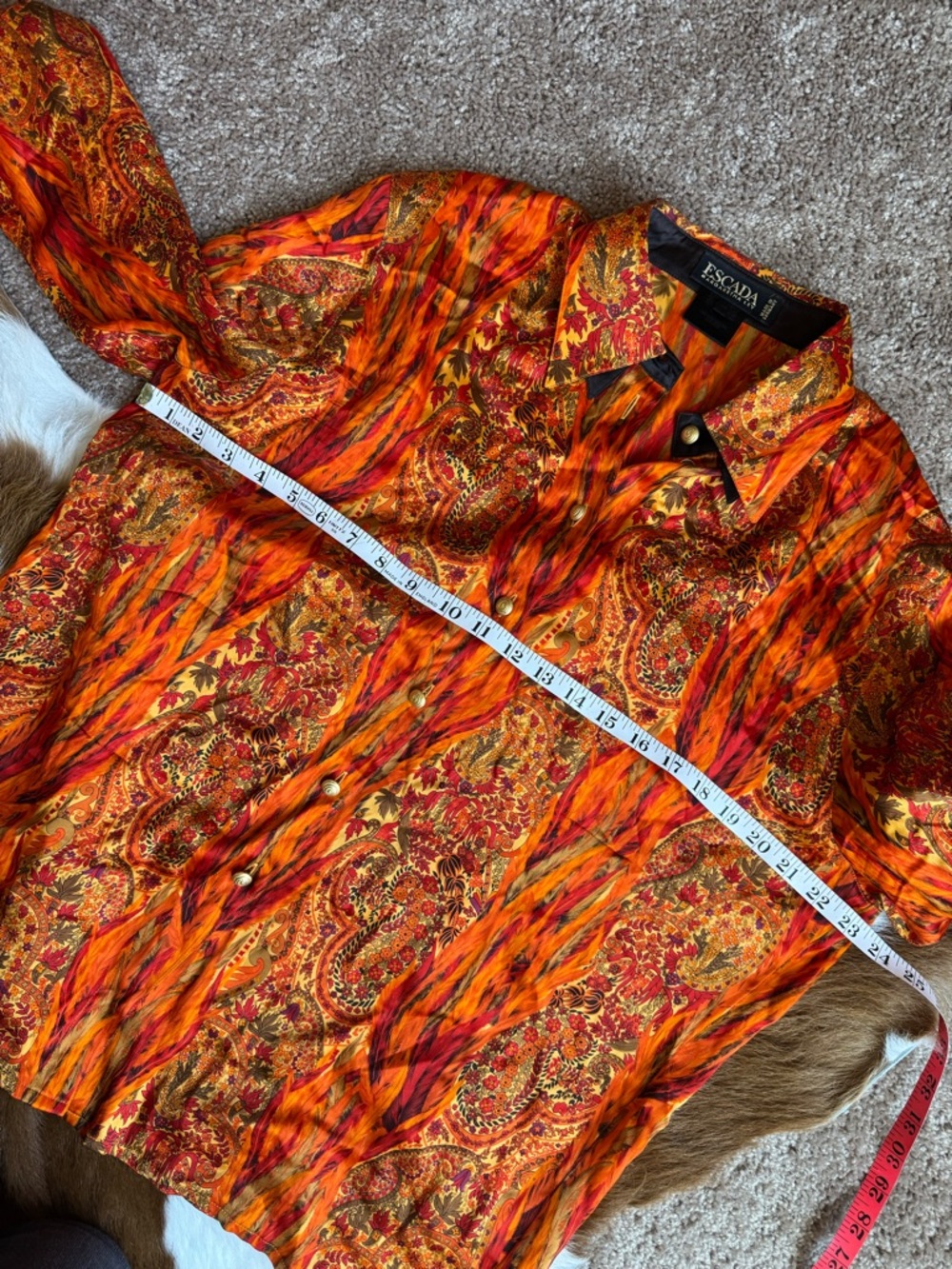 Rare Vintage Escada Margaretha Ley Orange Paisley Button-Up Shirt 100% silk - Picture 7 of 9